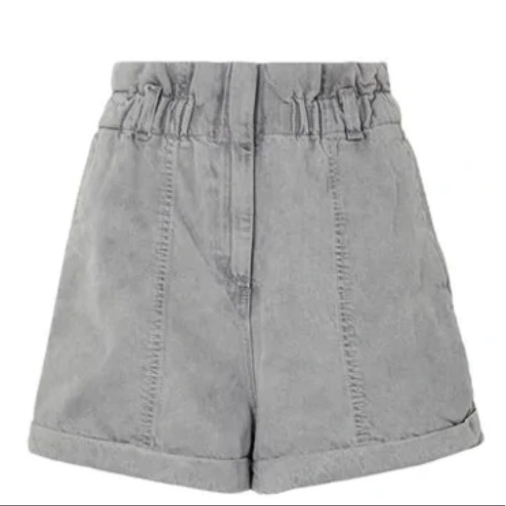 IRO Clichy High-waisted Gathered Denim Shorts in Light Grey size 38